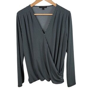 Banana Republic‎ Draped Faux Wrap Long-Sleeve Blouse Sz M Black White Workwear